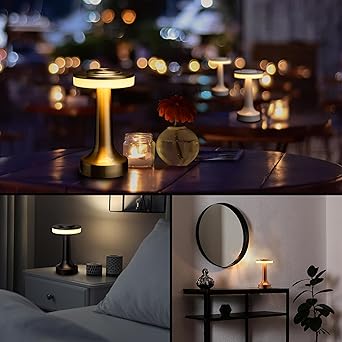 Metal LED Table Lamp with Touch Sensor Rechargeable Desk Lamp,3-Levels Brightness with Cozy Warm Lighting, Night Light for Kids Nursery, Nightstand Lamp, Bedside Lamp (Gold)