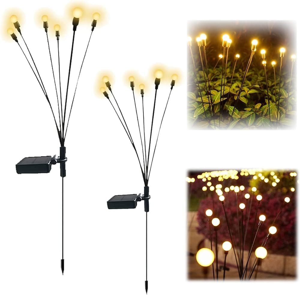 Firefly Solar Lights Starburst Swaying Solar Garden Light, Warm Garden Light | Outdoor Decoration | Waterproof | Path Lights for Pots, Balcon, Pathway (Warm Yellow)
