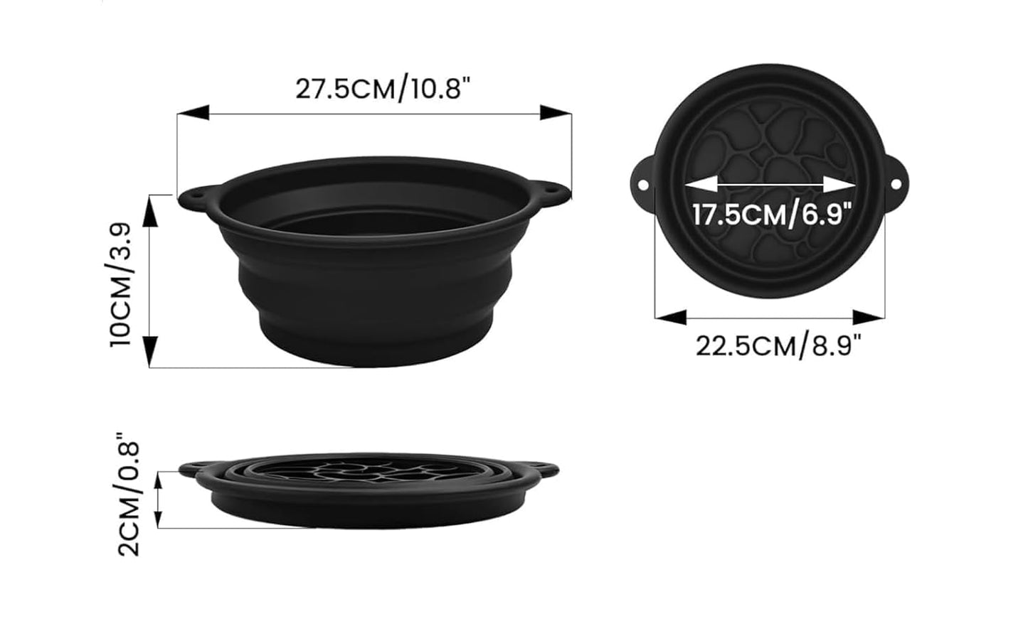 Silicone Collapsible Face Bowl with Built-in Ice Tray, Black, Round, Dishwasher Safe, Modern Style, for Face Bath and Soaking, BPA-Free