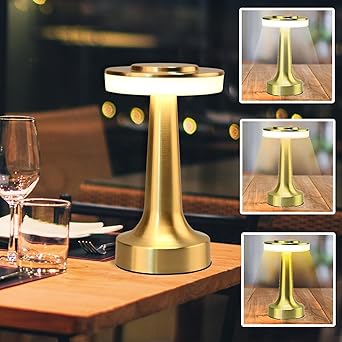 Metal LED Table Lamp with Touch Sensor Rechargeable Desk Lamp,3-Levels Brightness with Cozy Warm Lighting, Night Light for Kids Nursery, Nightstand Lamp, Bedside Lamp (Gold)