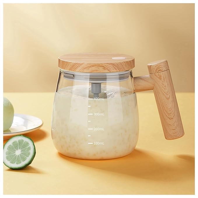 Self Stirring Coffee Mug with Lid Battery Operated-Electric Coffee Maker Mug for Office, Automatic Stirrer and Frother, Glass Electric Mixing Cup,Coffee Blender Mug