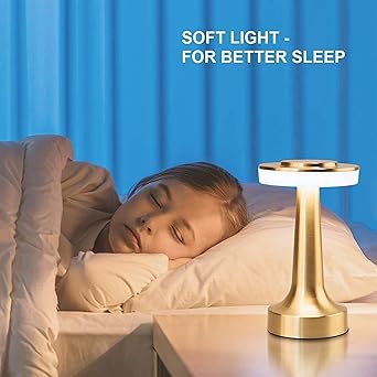 Metal LED Table Lamp with Touch Sensor Rechargeable Desk Lamp,3-Levels Brightness with Cozy Warm Lighting, Night Light for Kids Nursery, Nightstand Lamp, Bedside Lamp (Gold)