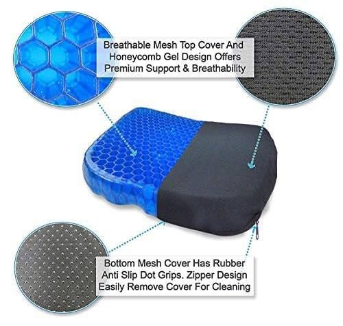 Egg Gel Seat Cushion for Long Sitting | Silicone Cooling Cushion Chair Pad with Non-Slip Cover | Back Support Pillow for Chairs, Car Seat, Wheelchair | Relieves Back Pain & Tailbone Pressure