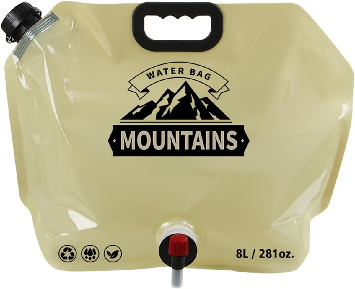 Collapsible Water Container with Spigot, 2.1 Gallon BPA Free Water Storage Carrier Jug for Folding Hiking, Canteen, Outdoor Sport, Riding, Mountaineer, Hurricane Emergency Water Bottle