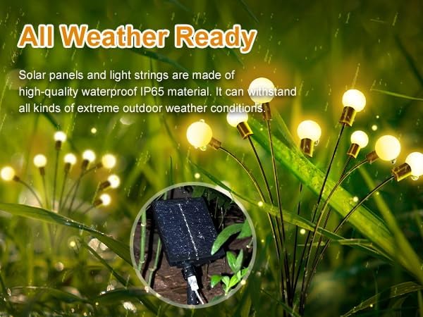 Firefly Solar Lights Starburst Swaying Solar Garden Light, Warm Garden Light | Outdoor Decoration | Waterproof | Path Lights for Pots, Balcon, Pathway (Warm Yellow)