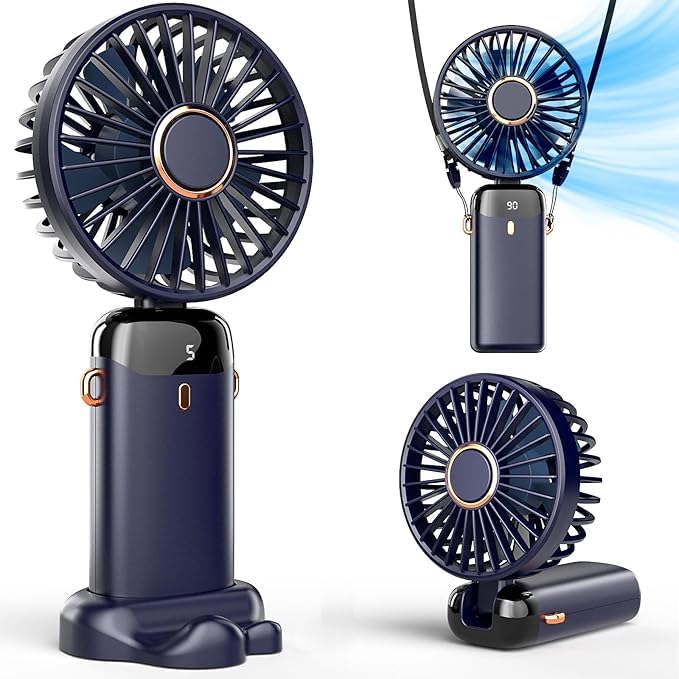 Portable Handheld Mini Fan, Rechargeable, 4000mAh, LED Digital Display, 90° Adjustable, 5 Speed, Aromatherapy, for Office, Outdoor, Travel