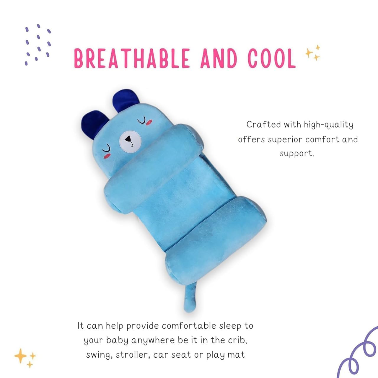 Baby Sleeping Pillow | Baby Sleeping Support Pillow with Side Rollers | Newborn Safety Sleeping Pillow Soft Cotton Infant Neck Pillow