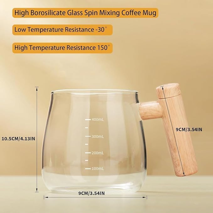 Self Stirring Coffee Mug with Lid Battery Operated-Electric Coffee Maker Mug for Office, Automatic Stirrer and Frother, Glass Electric Mixing Cup,Coffee Blender Mug