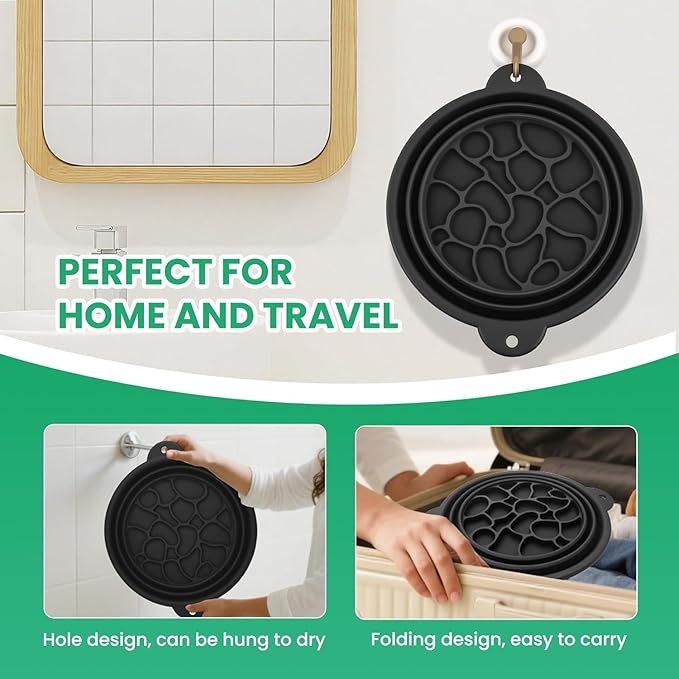 Silicone Collapsible Face Bowl with Built-in Ice Tray, Black, Round, Dishwasher Safe, Modern Style, for Face Bath and Soaking, BPA-Free