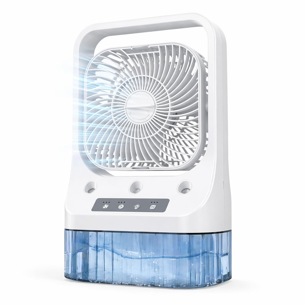 3-in-1 Air Conditioner Fan Cooler, Portable Mini Air Cooler with Ice Mist, USB Desk Fan, 3 Wind Speeds, 3 Spray Modes, 7 Color LED Light, 1/2/3H Timer for Home, Office, Bedroom & Travel
