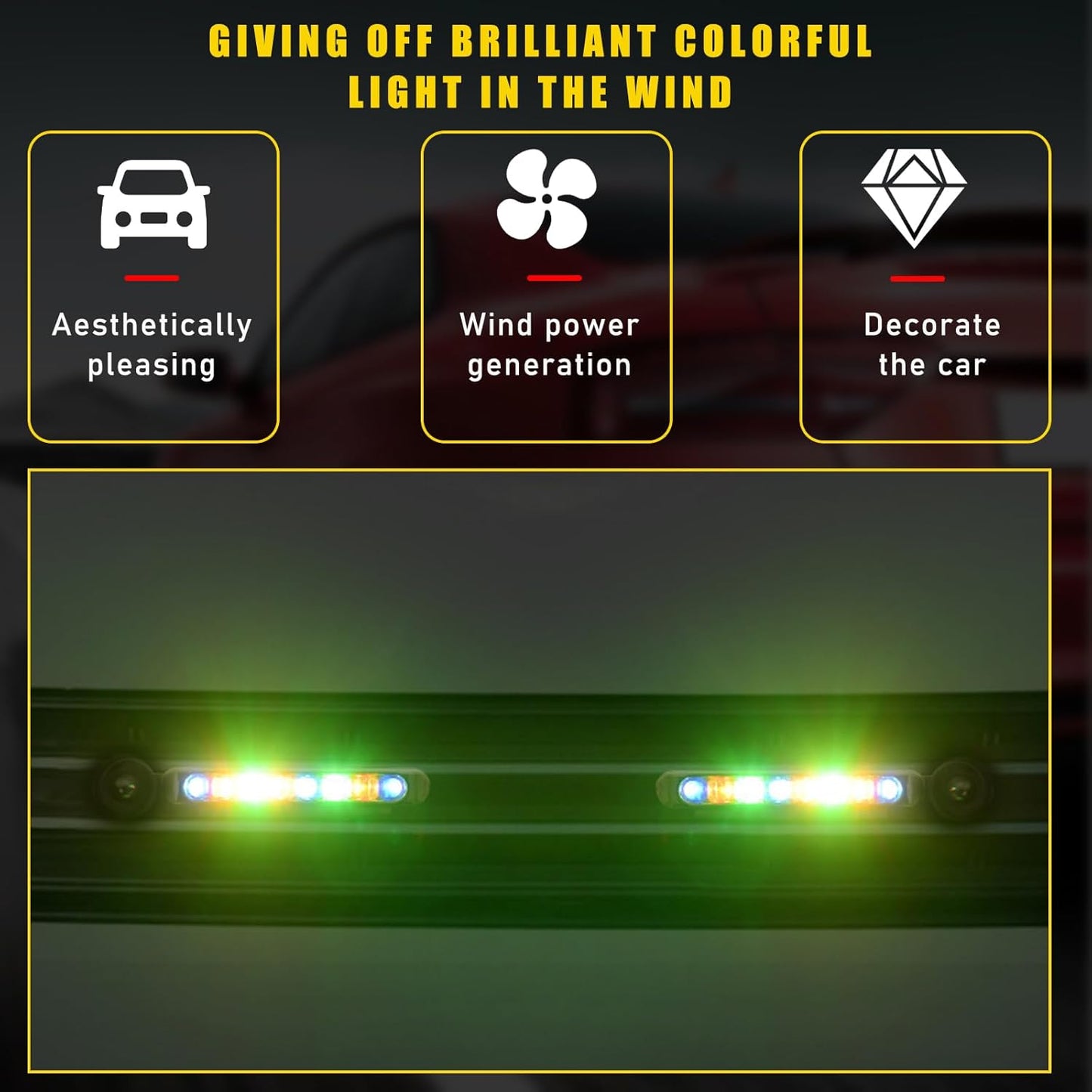 2 PCS Wind Powered Vehicle Lights, 8 LED Waterproof Car Wind Energy Daytime Light, Auto LED Daytime Running Lights No Need External Power Supply, Universal Car Accessories
