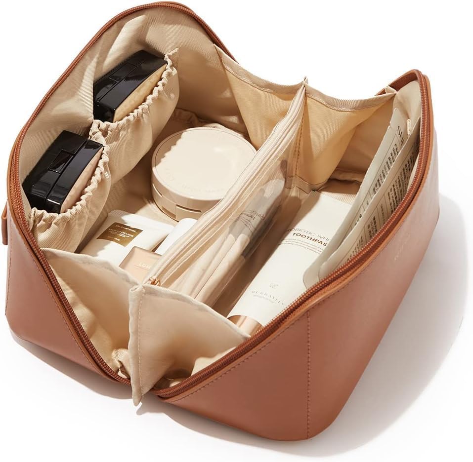 Waterproof Portable Pouch Open Flat Make Up Bag Organizer with Portable Makeup Organizer with Compartments Flat Lay Bags