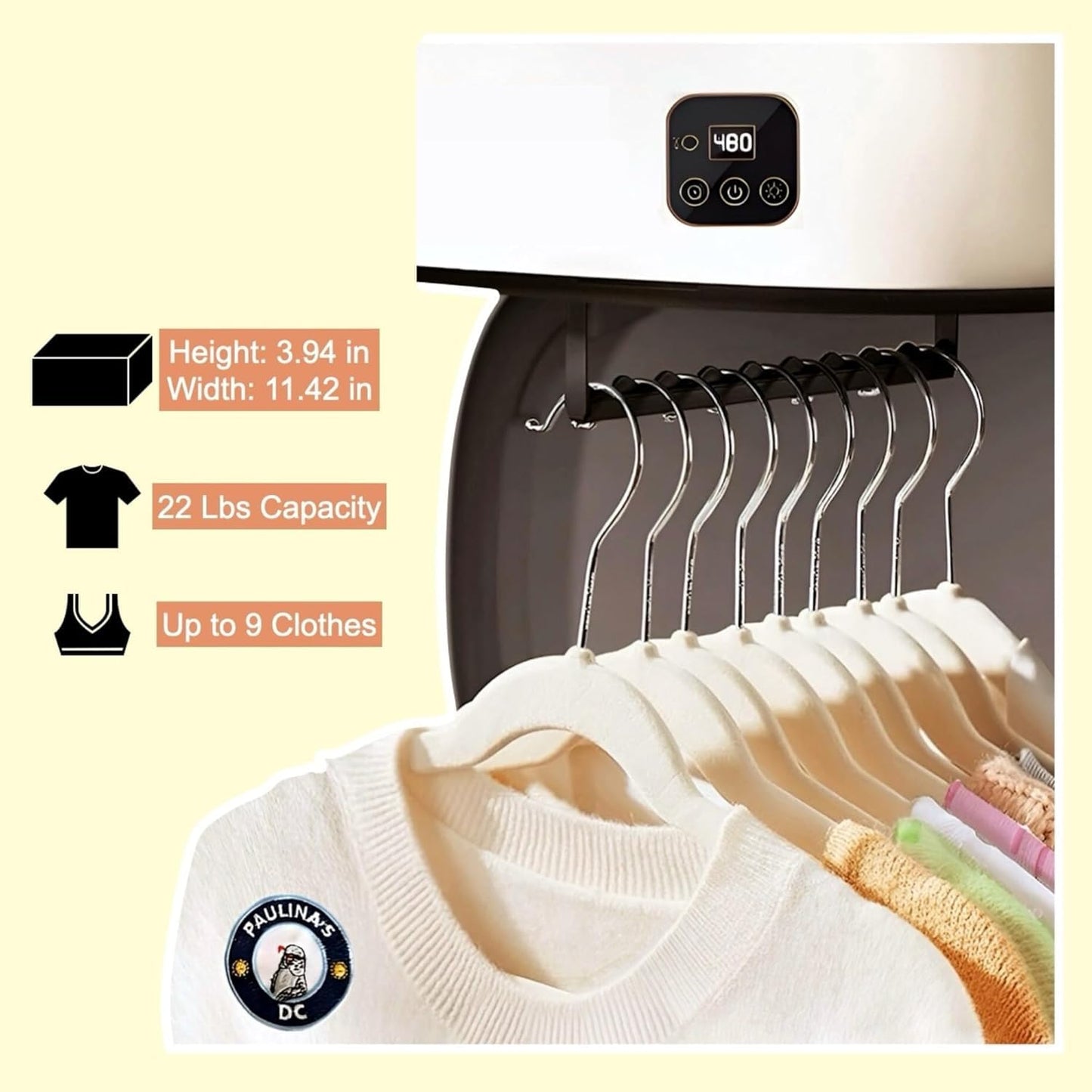 Mini Tumble Dryer, Heat Pump Clothes Dryer with 1-8H Timing, Remote Control & UV Sterilisation, Electric Heat Pump Dryer for Business Trips, Student Dormitories, Apartments, Hotels, Camping