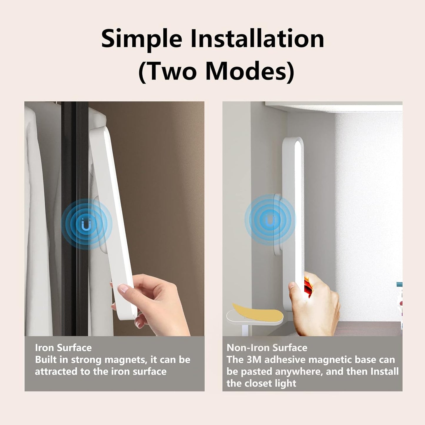 LED Closet Light, Under Cabinet Lights Battery Operated Dimmable Touch Light Bar, Magnetic Rechargeable Under Counter Stick on Night Lighting for Reading Bedroom Stairs Kitchen Sink White