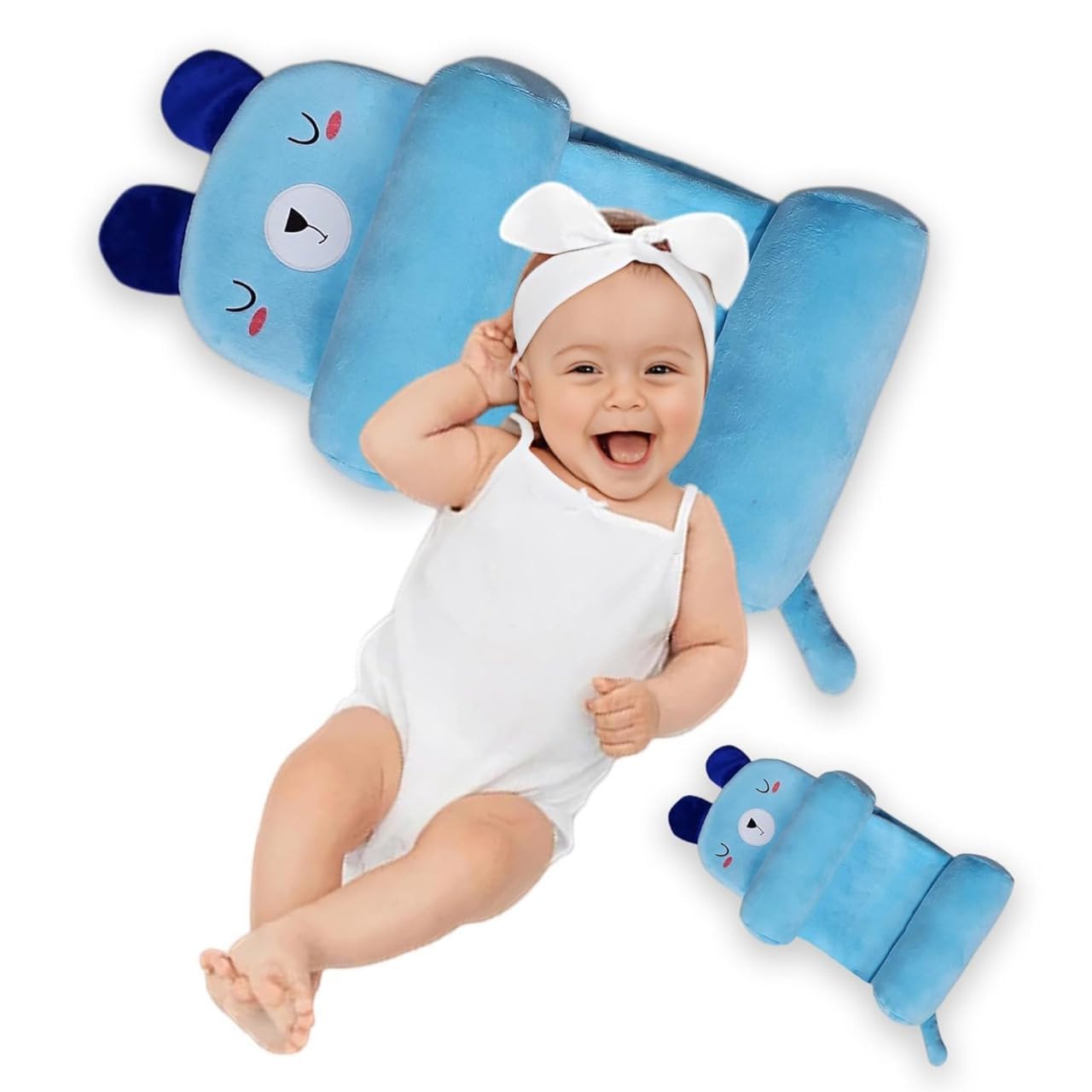 Baby Sleeping Pillow | Baby Sleeping Support Pillow with Side Rollers | Newborn Safety Sleeping Pillow Soft Cotton Infant Neck Pillow