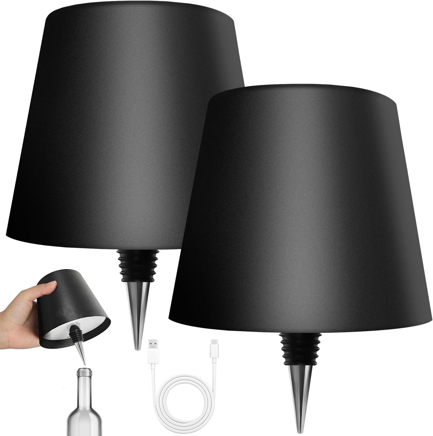 New Wireless Bottle Lamp - LED Bottle Lights for Liquor & Wine Bottles, Cordless Lampshade, Whiskey Bottle Top Light, Bottle Stopper Night Light Kit, Rechargeable 3-Tone Touch-Dimmable