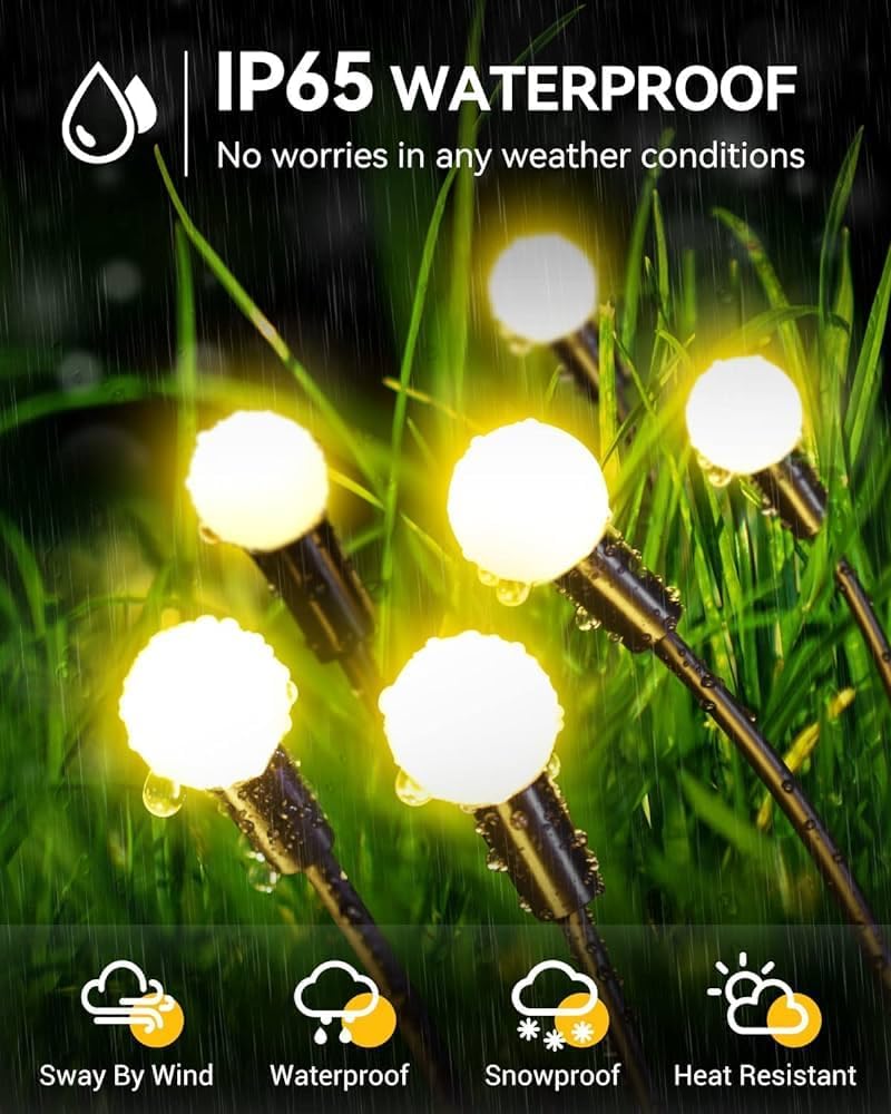 Firefly Solar Lights Starburst Swaying Solar Garden Light, Warm Garden Light | Outdoor Decoration | Waterproof | Path Lights for Pots, Balcon, Pathway (Warm Yellow)