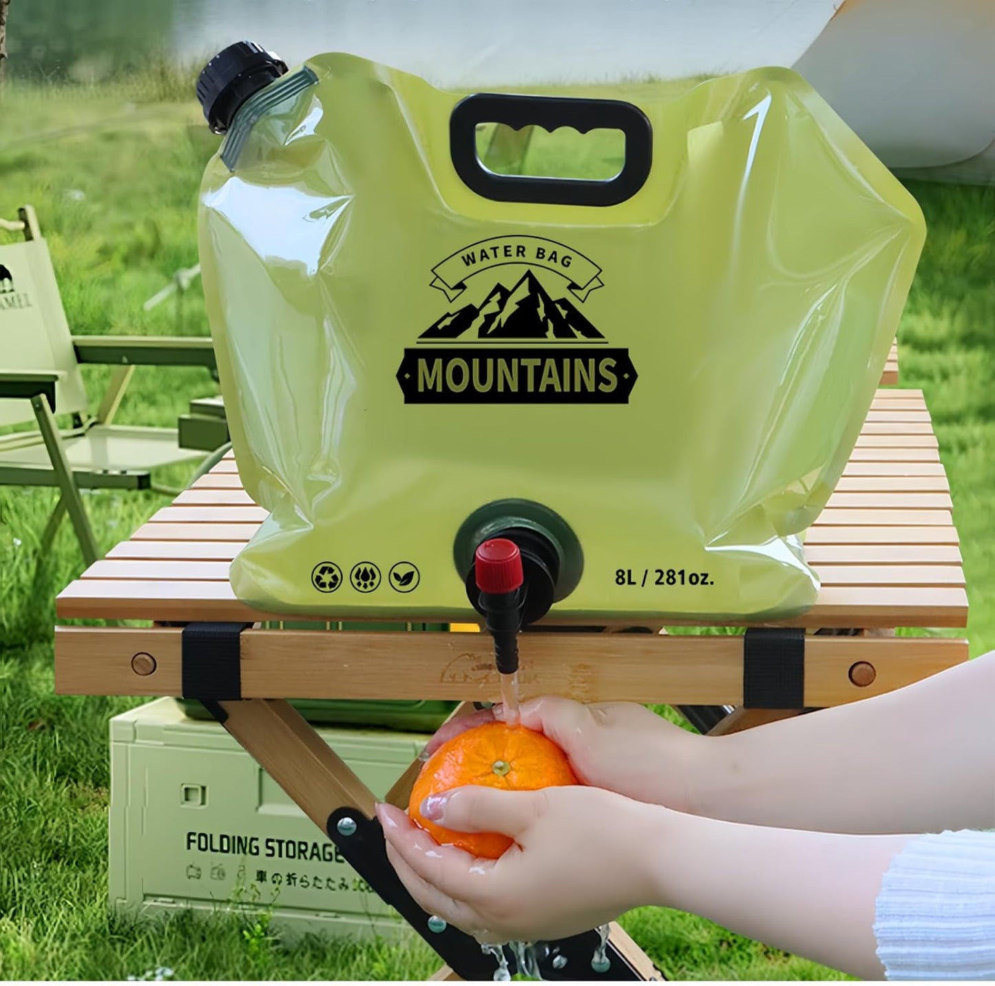 Collapsible Water Container with Spigot, 2.1 Gallon BPA Free Water Storage Carrier Jug for Folding Hiking, Canteen, Outdoor Sport, Riding, Mountaineer, Hurricane Emergency Water Bottle