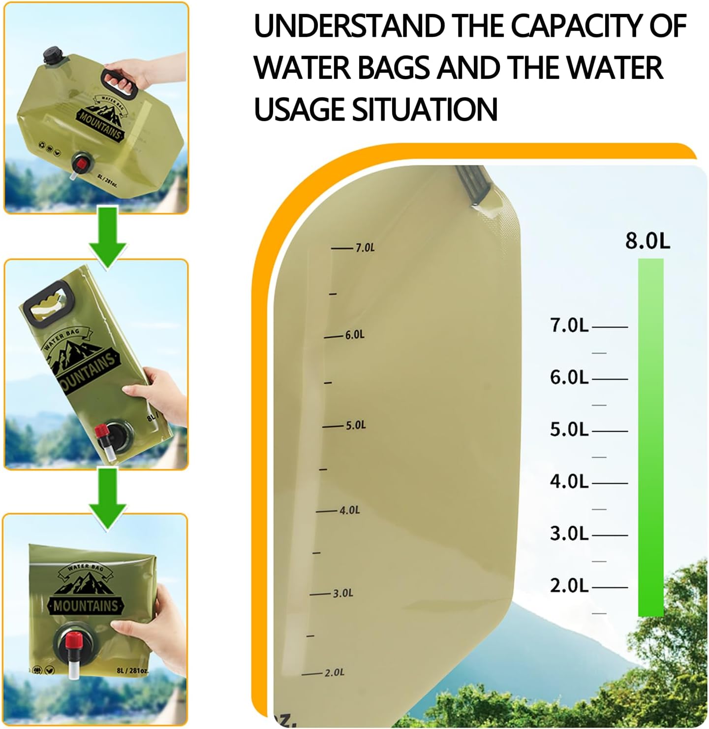Collapsible Water Container with Spigot, 2.1 Gallon BPA Free Water Storage Carrier Jug for Folding Hiking, Canteen, Outdoor Sport, Riding, Mountaineer, Hurricane Emergency Water Bottle