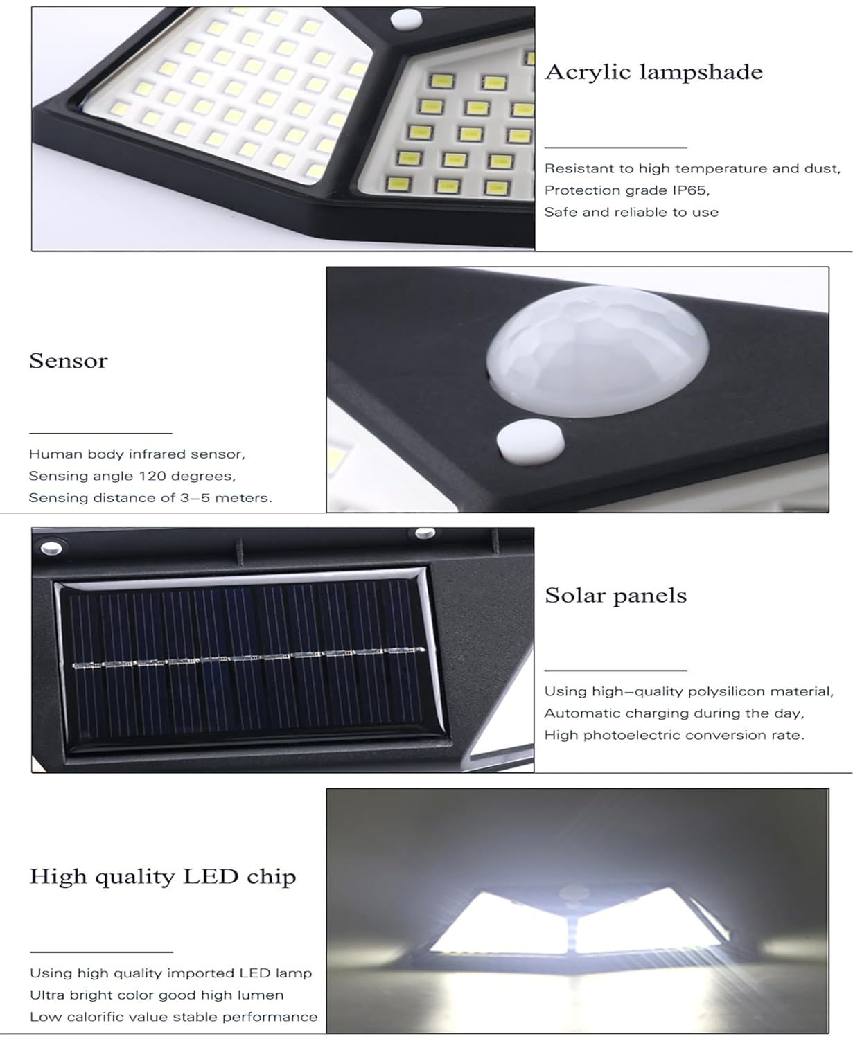 Solar Rechargable Light Outdoor 100 LEDs Solar Motion Sensor Light with Solar Panel and 3 Modes with IP65 Protection, Waterproof and Dustproof with Wide Angle Lighting