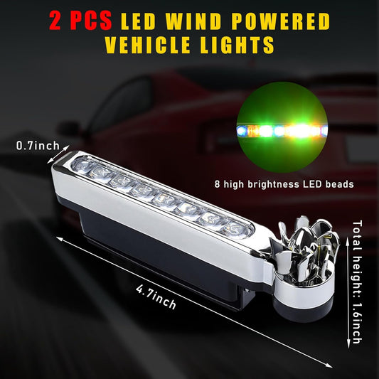 2 PCS Wind Powered Vehicle Lights, 8 LED Waterproof Car Wind Energy Daytime Light, Auto LED Daytime Running Lights No Need External Power Supply, Universal Car Accessories