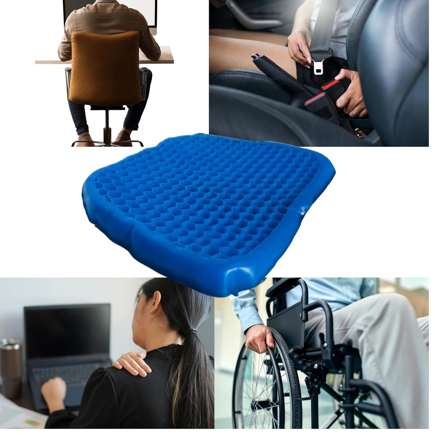 Egg Gel Seat Cushion for Long Sitting | Silicone Cooling Cushion Chair Pad with Non-Slip Cover | Back Support Pillow for Chairs, Car Seat, Wheelchair | Relieves Back Pain & Tailbone Pressure