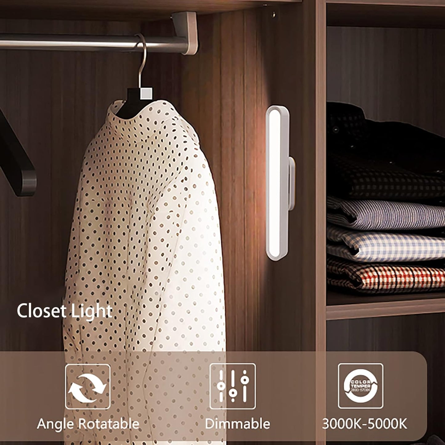LED Closet Light, Under Cabinet Lights Battery Operated Dimmable Touch Light Bar, Magnetic Rechargeable Under Counter Stick on Night Lighting for Reading Bedroom Stairs Kitchen Sink White