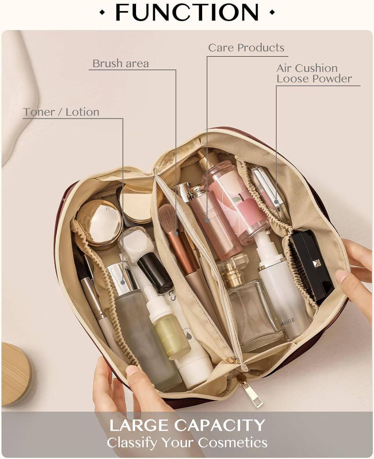 Waterproof Portable Pouch Open Flat Make Up Bag Organizer with Portable Makeup Organizer with Compartments Flat Lay Bags