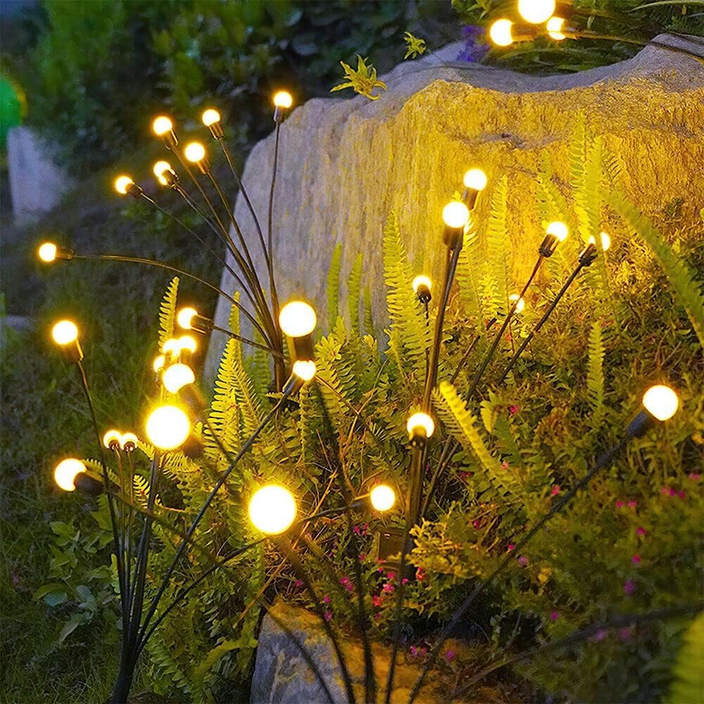 Firefly Solar Lights Starburst Swaying Solar Garden Light, Warm Garden Light | Outdoor Decoration | Waterproof | Path Lights for Pots, Balcon, Pathway (Warm Yellow)