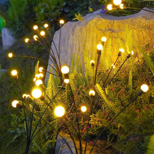 Firefly Solar Lights Starburst Swaying Solar Garden Light, Warm Garden Light | Outdoor Decoration | Waterproof | Path Lights for Pots, Balcon, Pathway (Warm Yellow)