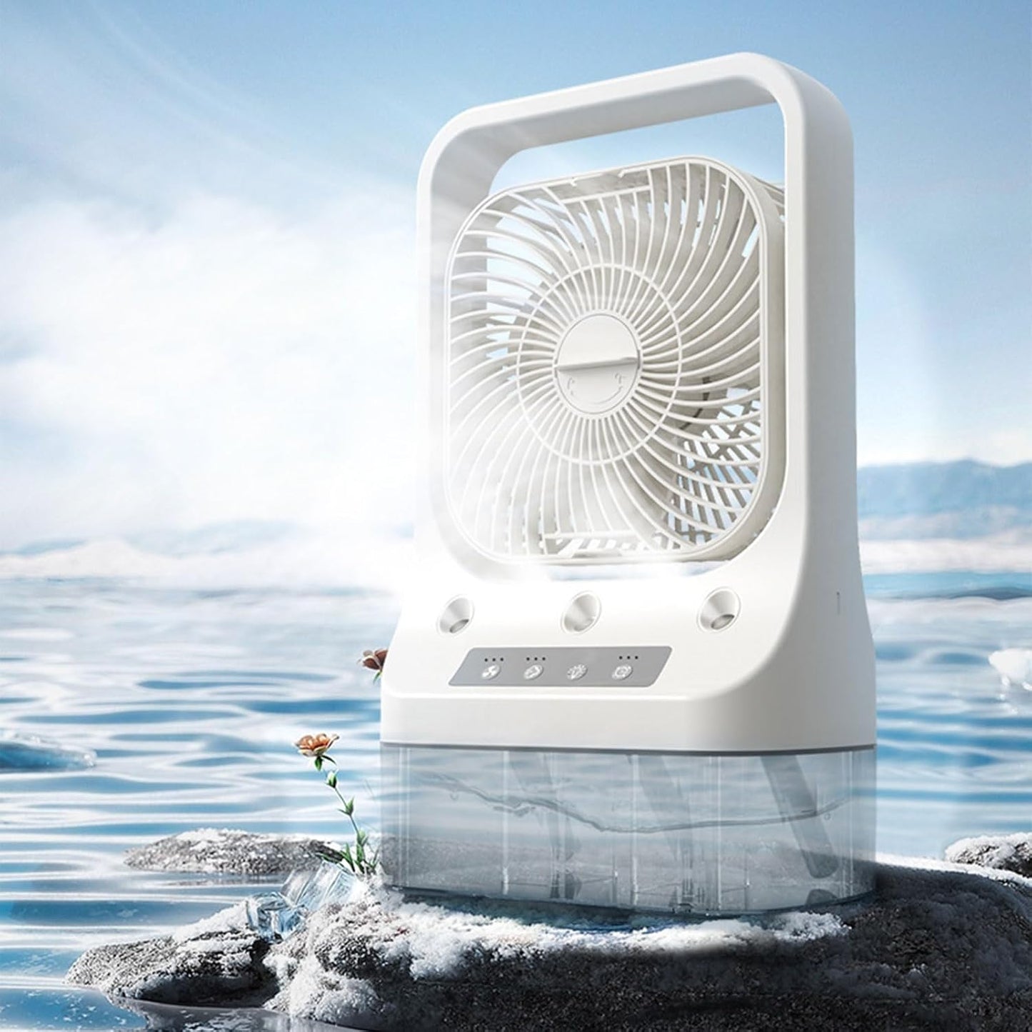 3-in-1 Air Conditioner Fan Cooler, Portable Mini Air Cooler with Ice Mist, USB Desk Fan, 3 Wind Speeds, 3 Spray Modes, 7 Color LED Light, 1/2/3H Timer for Home, Office, Bedroom & Travel