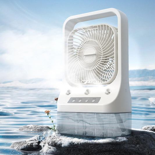 3-in-1 Air Conditioner Fan Cooler, Portable Mini Air Cooler with Ice Mist, USB Desk Fan, 3 Wind Speeds, 3 Spray Modes, 7 Color LED Light, 1/2/3H Timer for Home, Office, Bedroom & Travel
