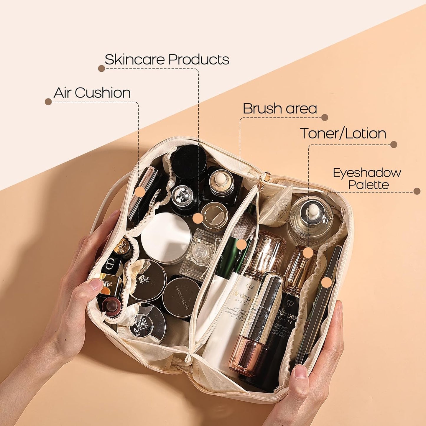 Waterproof Portable Pouch Open Flat Make Up Bag Organizer with Portable Makeup Organizer with Compartments Flat Lay Bags