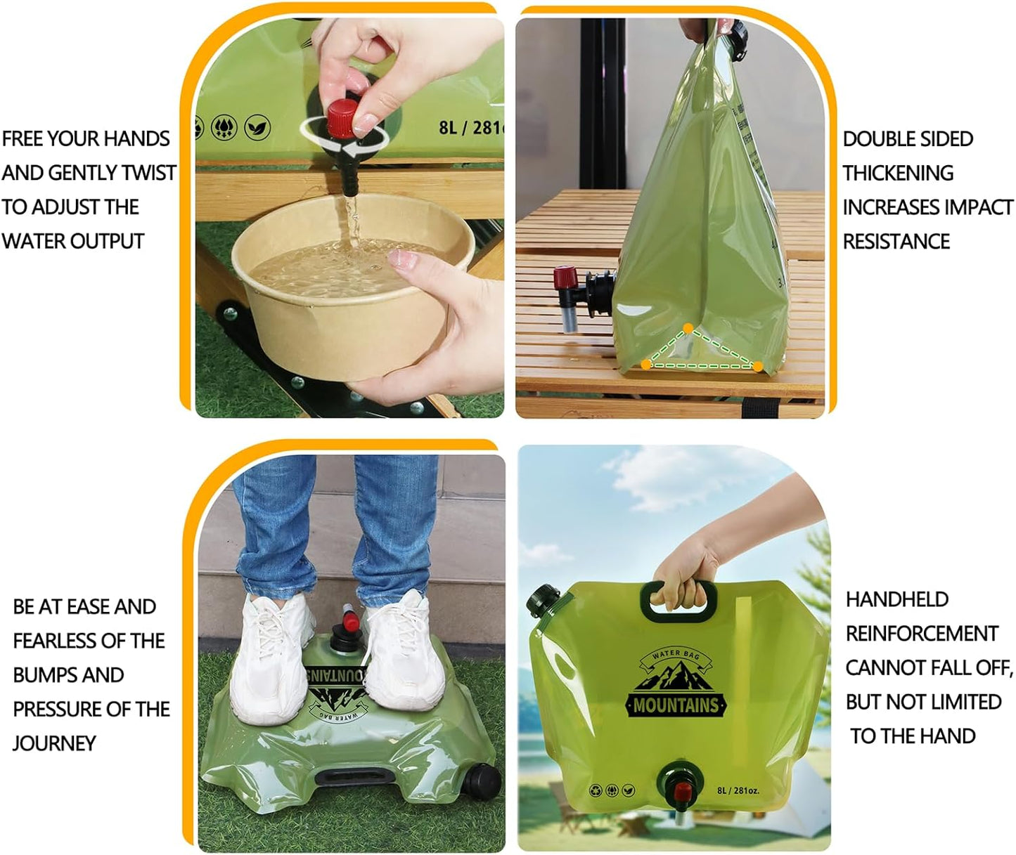 Collapsible Water Container with Spigot, 2.1 Gallon BPA Free Water Storage Carrier Jug for Folding Hiking, Canteen, Outdoor Sport, Riding, Mountaineer, Hurricane Emergency Water Bottle