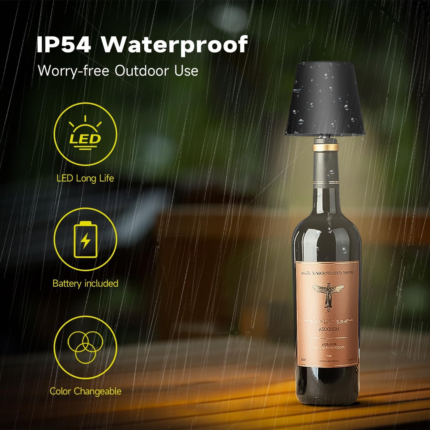 New Wireless Bottle Lamp - LED Bottle Lights for Liquor & Wine Bottles, Cordless Lampshade, Whiskey Bottle Top Light, Bottle Stopper Night Light Kit, Rechargeable 3-Tone Touch-Dimmable