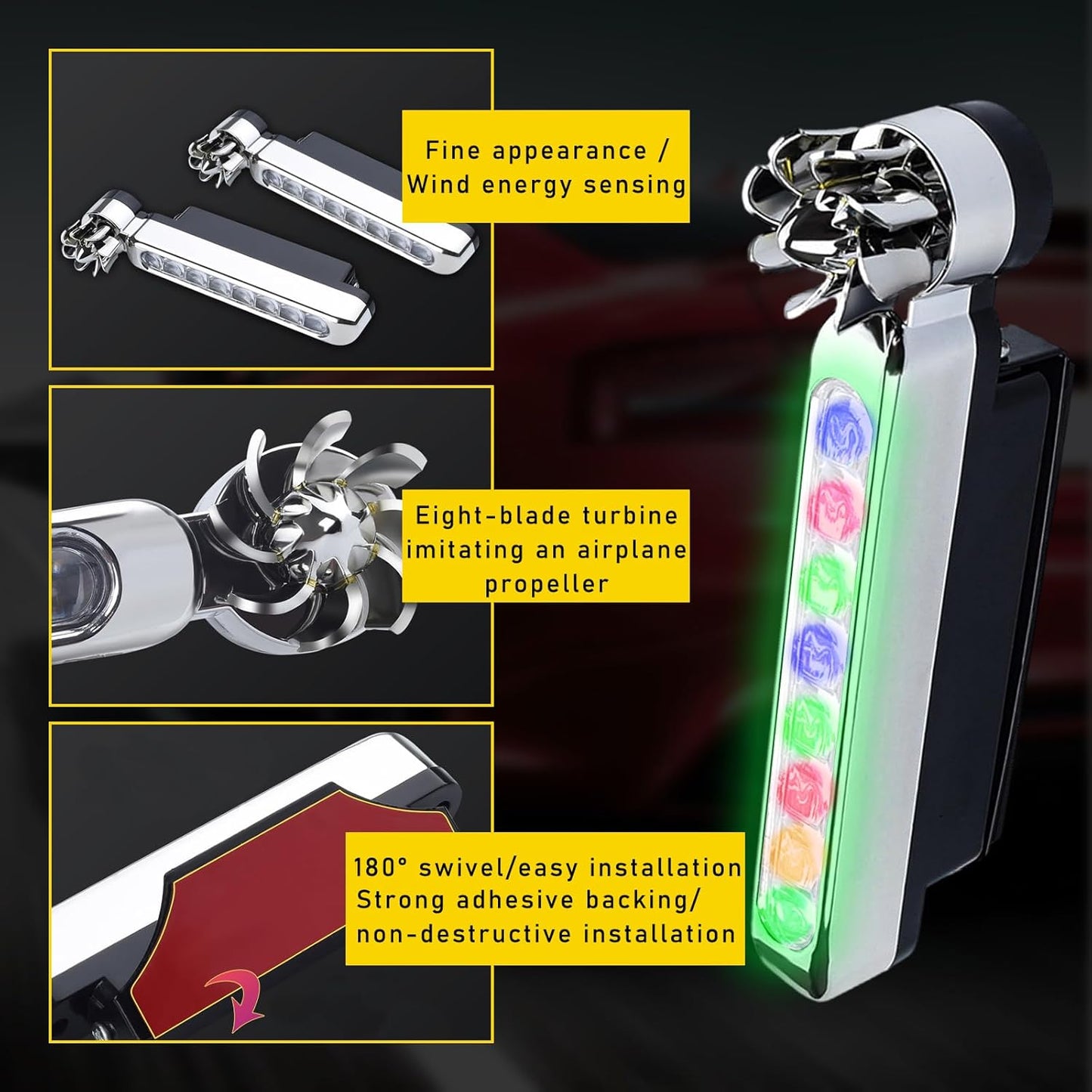 2 PCS Wind Powered Vehicle Lights, 8 LED Waterproof Car Wind Energy Daytime Light, Auto LED Daytime Running Lights No Need External Power Supply, Universal Car Accessories
