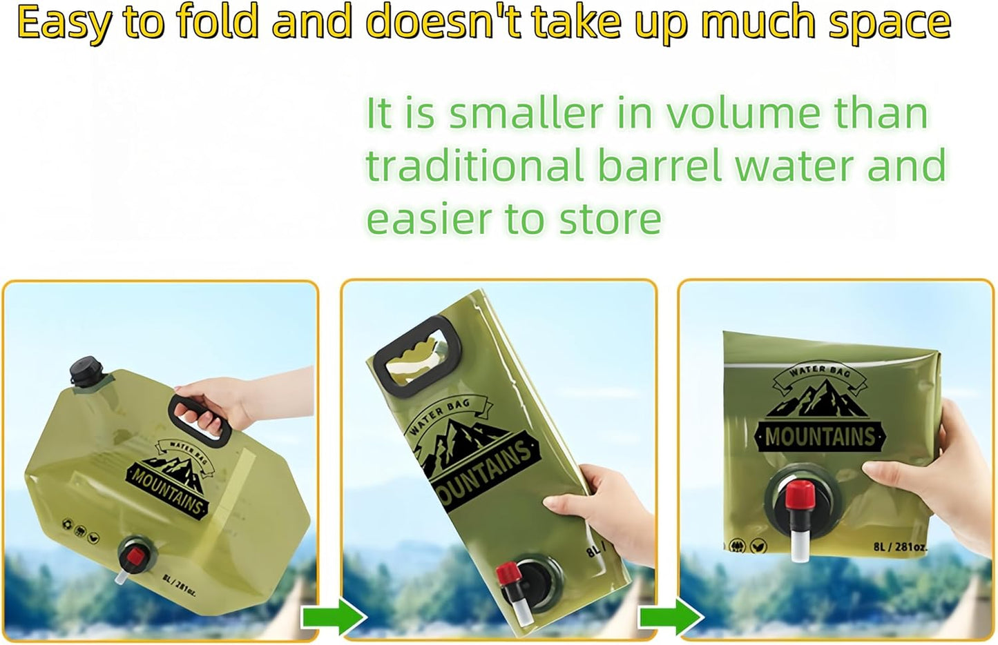 Collapsible Water Container with Spigot, 2.1 Gallon BPA Free Water Storage Carrier Jug for Folding Hiking, Canteen, Outdoor Sport, Riding, Mountaineer, Hurricane Emergency Water Bottle
