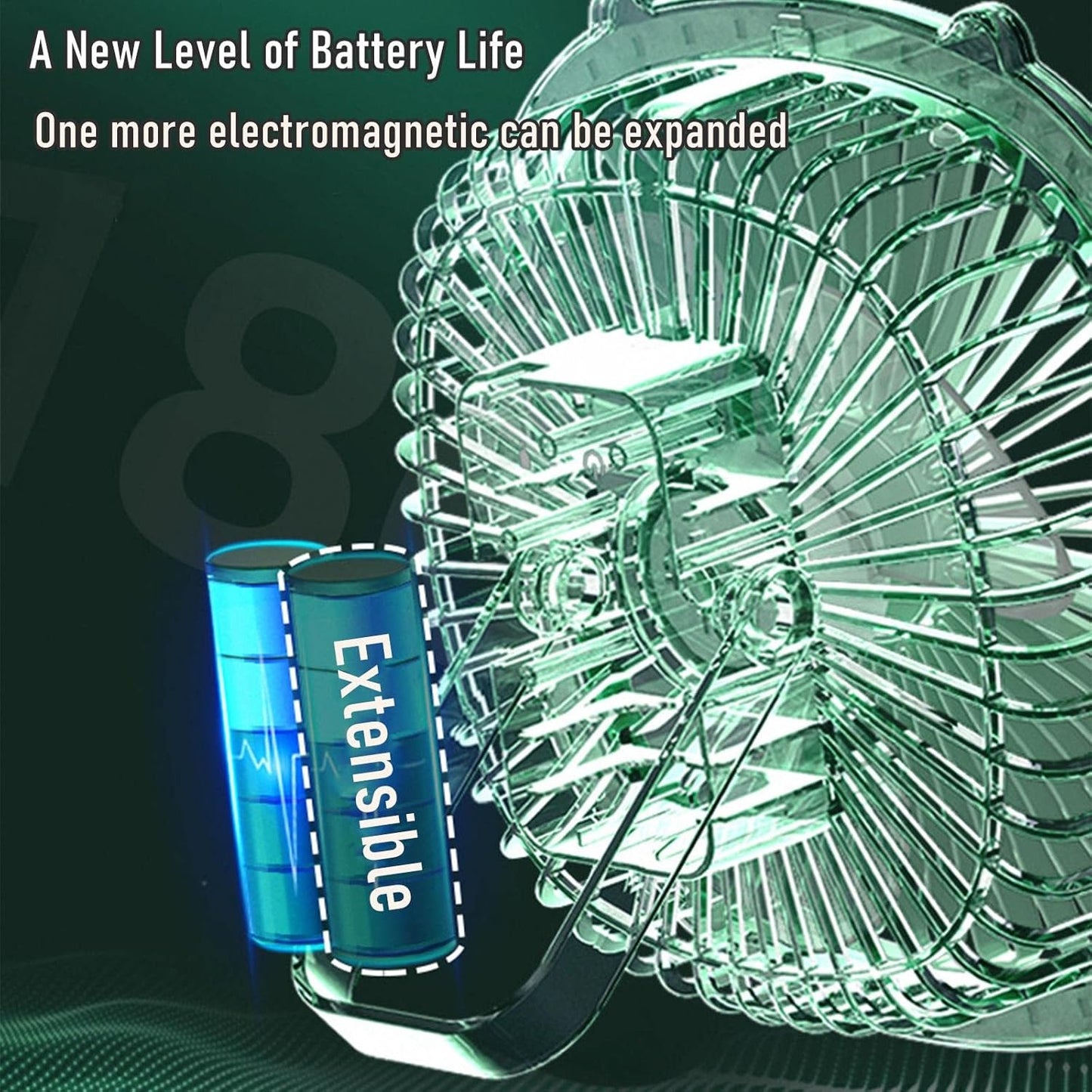Portable Desk Fan, Rechargeable Battery Powered Ceiling Fan, Camping Fan with LED Lights, 3 Quiet Speeds, Foldable Hook for Home, Office, Dorm, Outdoor Events, and More