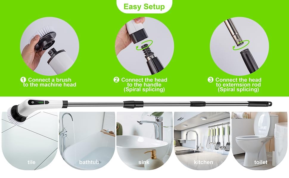 9 in 1 Electric Spin Scrubber,Cleaning Brush Scrubber for Home, 400RPM/Mins-9 Replaceable Brush Heads-90Mins Work Time,Adjustable Size,2 Adjustable Speeds for Bathroom Shower