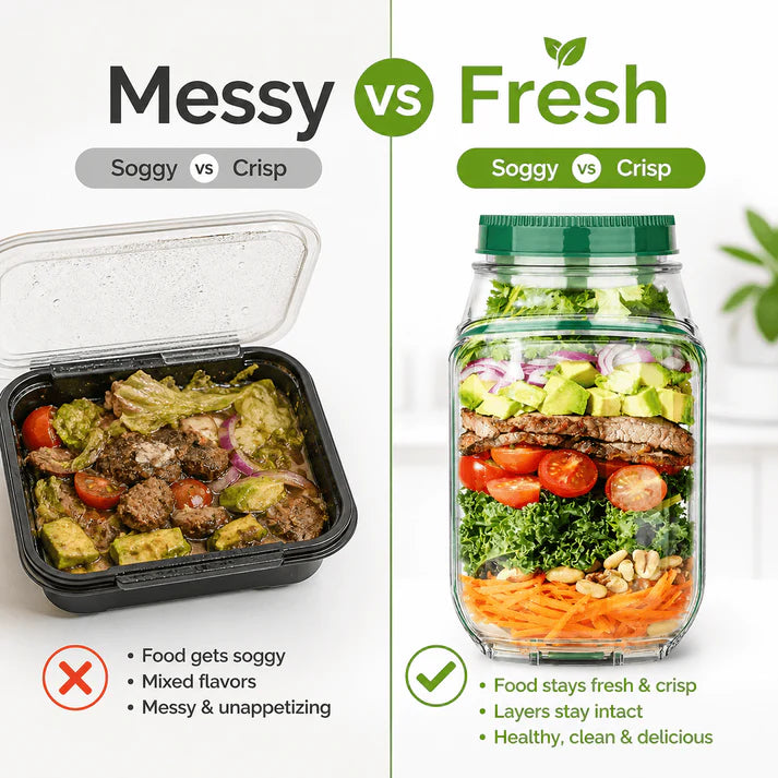 Portable Leakproof Salad Jar with Side Opening