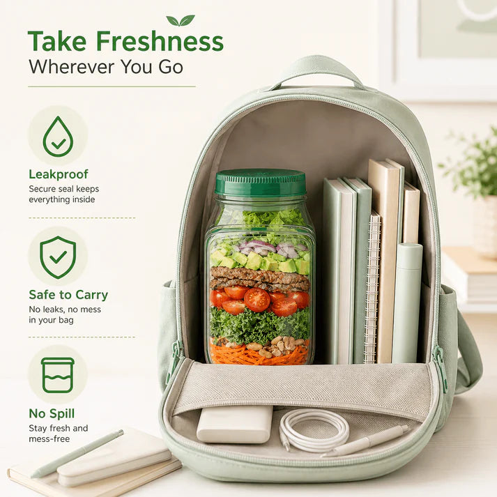 Portable Leakproof Salad Jar with Side Opening